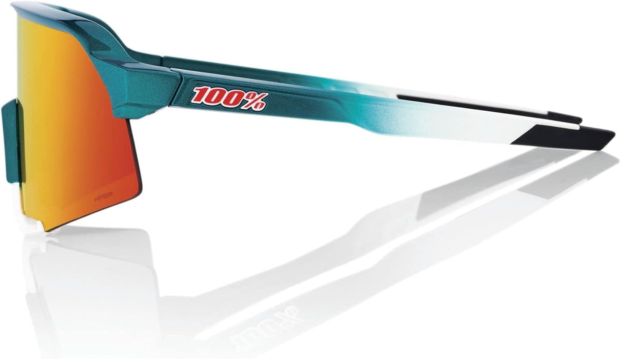 100% S3 SUNGLASSES : BORA Hans Grohe Team Metallic/White HiPER Red Multilayer Mirror Lens