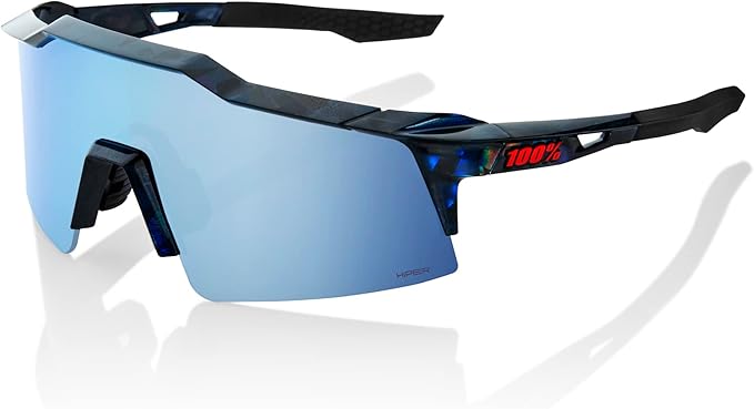 100% SPEEDCRAFT CYCLING SPORT SUNGLASSES : Black Holographic - HiPER Blue Multilayer Mirror Lens