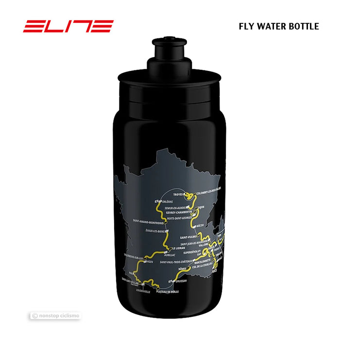 Elite FLY Water Bottle : 2024 TOUR DE FRANCE BLACK MAP 550 ml