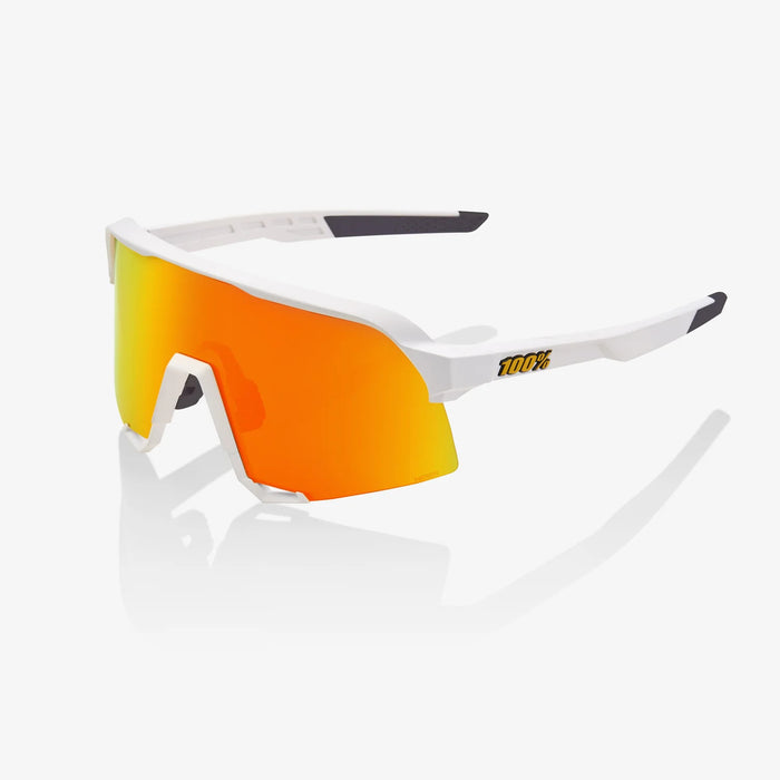 100% S3 CYCLING SPORT SUNGLASSES : SOFT TACT WHITE - HIPER RED MIRROR LENS