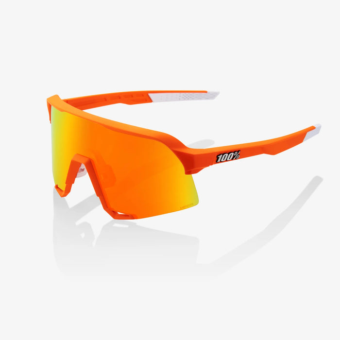 100% S3 CYCLING SPORT SUNGLASSES : SOFT TACT NEON ORANGE - HIPER RED MIRROR LENS