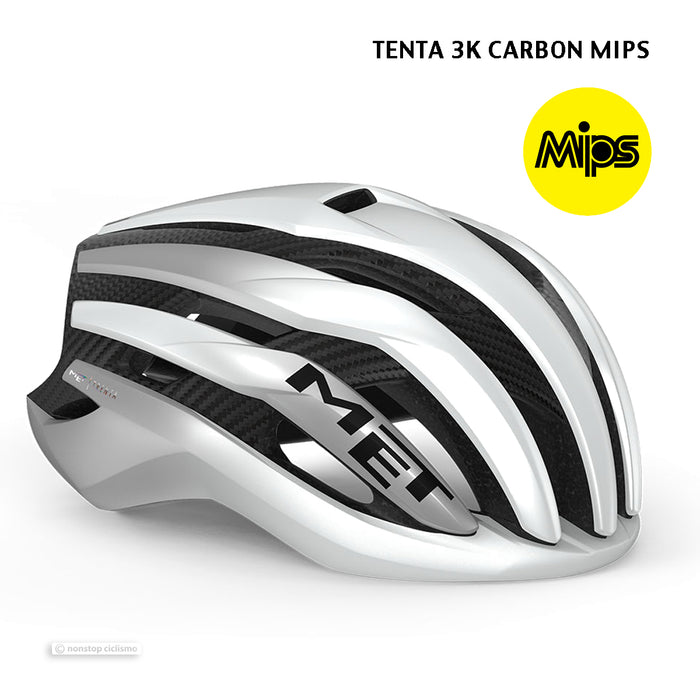 MET TRENTA 3K CARBON MIPS Road Helmet : WHITE/SILVER METALLIC MATTE
