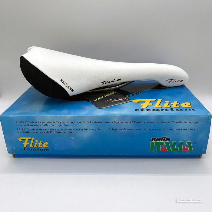 NOS Vintage Selle Italia FLITE Titanium Saddle : WHITE/BLACK New in Original Box