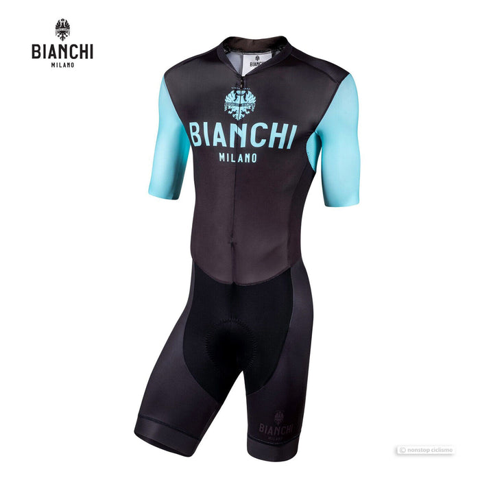 Bianchi Milano TEMO Short Sleeve Skin Suit : BLACK/CELESTE