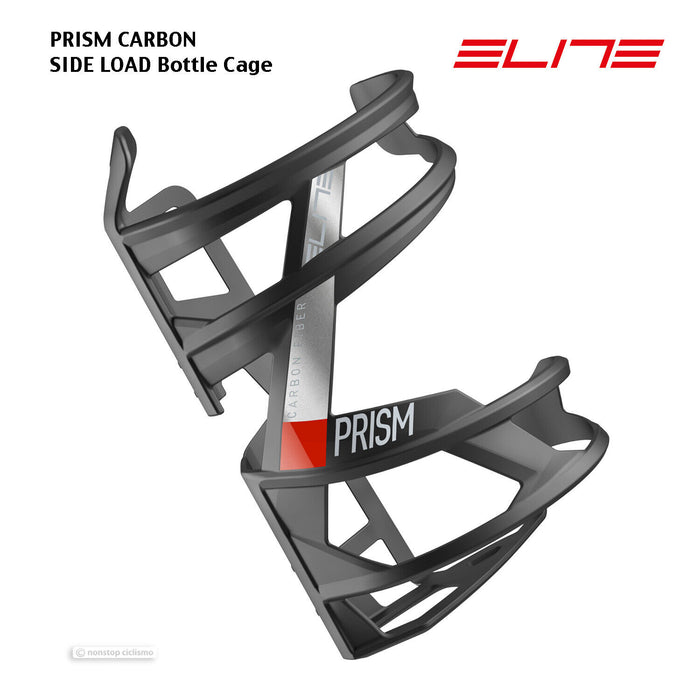 Elite PRISM CARBON Side Load Water Bottle Cage : MAT CARBON/RED