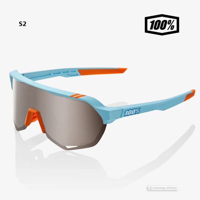 100% S2 Cycling UV Sunglasses : SOFT TWO TONE/HIPER SILVER MIRROR LENS