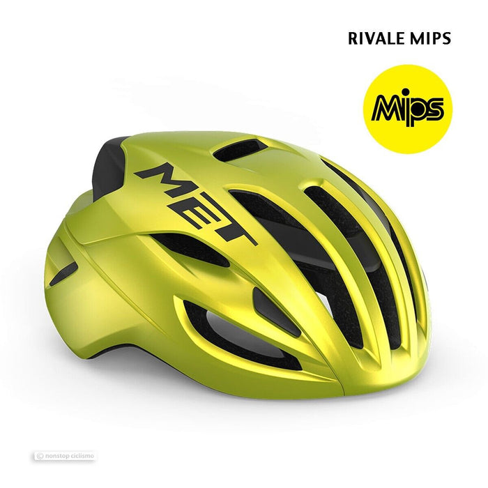 MET RIVALE MIPS Road Helmet : LIME YELLOW METALLIC