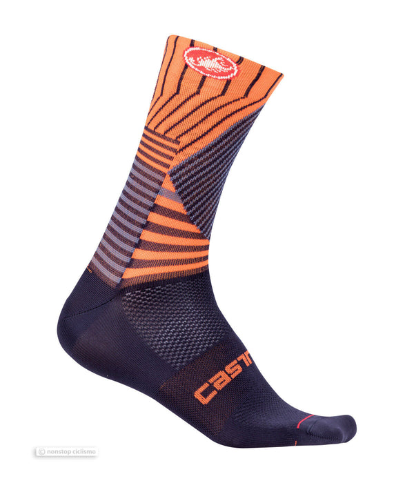 Castelli PRO MESH 15 Cycling Socks : DARK STEEL BLUE/ORANGE - One Pair