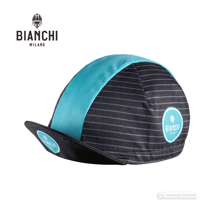 Bianchi Milano NEON Cycling Cap : BLACK/CELESTE STRIPES
