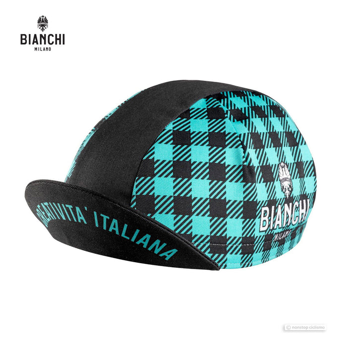 Bianchi Milano NEON Cycling Cap : BLACK/CELESTE PLAID