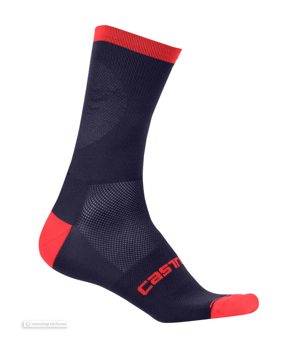 Castelli RUOTA 13 Socks : DARK STEEL BLUE/RED