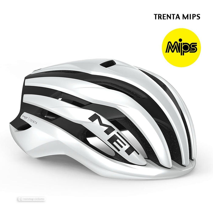 MET TRENTA MIPS Road Helmet : WHITE/BLACK MATTE/GLOSSY