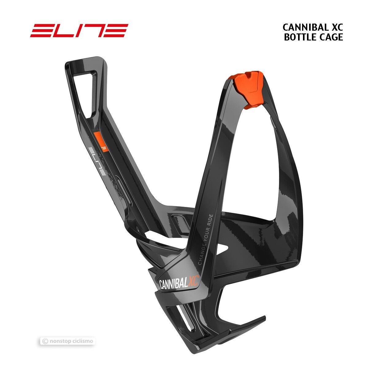 Elite CANNIBAL XC Side Load Water Bottle Cage GLOSS BLACK/ORANGE