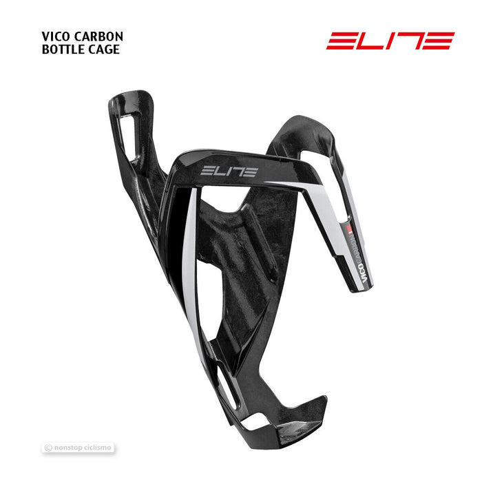 Elite VICO Carbon Fiber Bottle Cage : GLOSS BLACK/WHITE