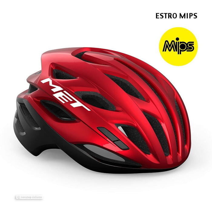 MET ESTRO MIPS Road Helmet : RED/BLACK METALLIC GLOSSY