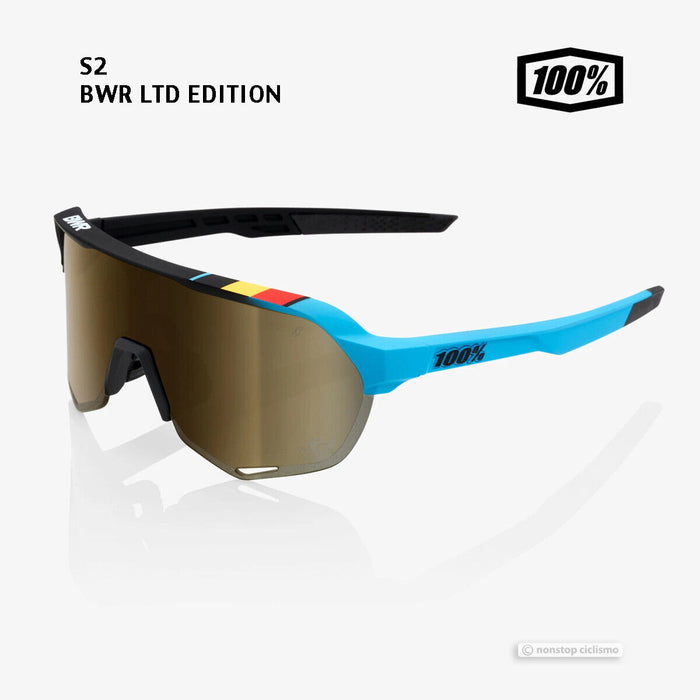 100% Belgian Waffle Ride S2 Cycling Sunglasses : BWR BLACK/SOFT GOLD MIRROR LENS