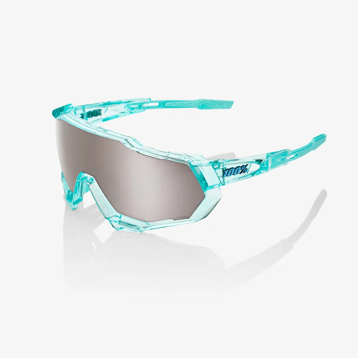 100% SPEEDTRAP CYCLING SPORT SUNGLASSES : POLISHED TRANSLUCENT MINT - HIPER SILVER MIRROR LENS