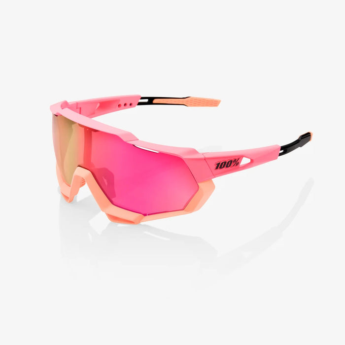 100% SPEEDTRAP CYCLING SPORT SUNGLASSES : WASHED OUT NEON PINK - PURPLE MIRROR LENS